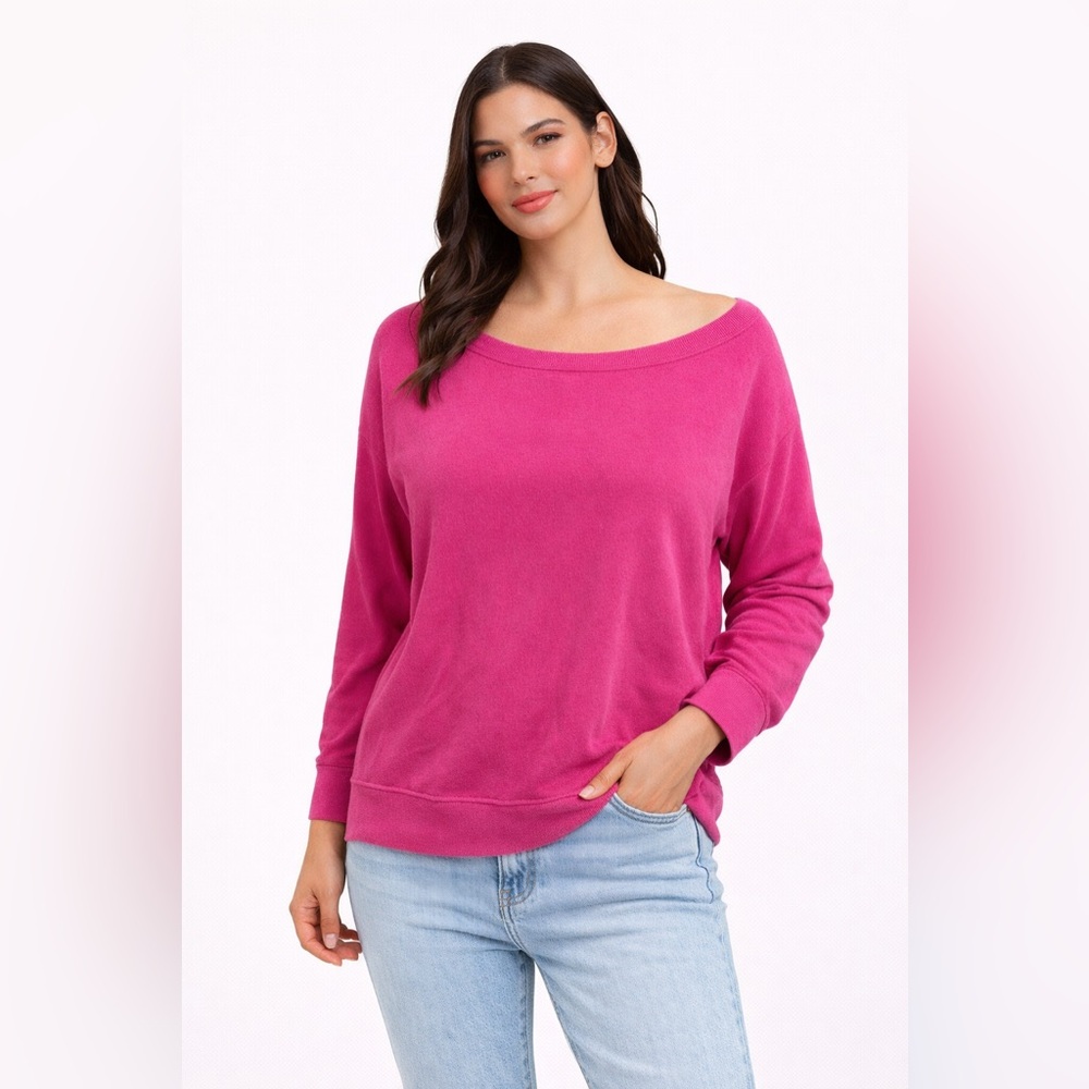 Anthropologie Pink Scoop Neck Pullover Hot‎ Barbie Pink